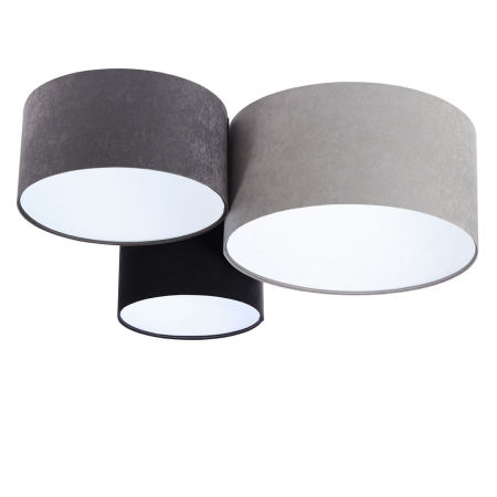 Czarno-szara plafoniada, lampa sufitowa z abażurami w kształcie walca z białym wnętrzem HUGON
