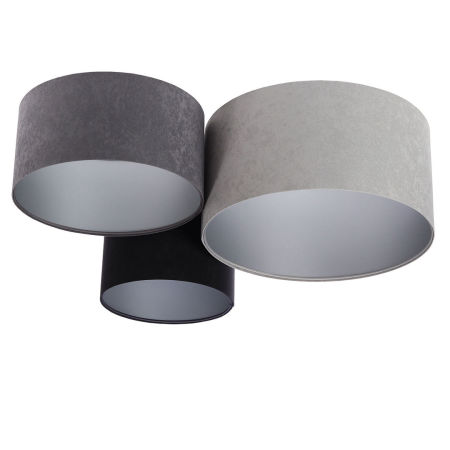 Szaro-czarno-srebrna lampa sufitowa z welurowymi abażurami w kształcie walca ODON