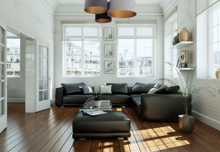 Szaro-czarna lampa sufitowa z welurowymi abażurami ze złotym wnętrzem, walcowa plafoniada HEKTOR