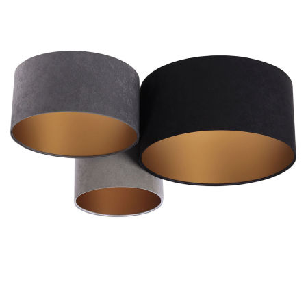 Czarno-szaro-złota lampa sufitowa z walcowymi abażurami z weluru, plafoniada GIBLAR