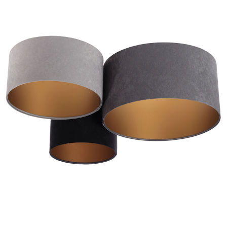Grafitowo-szaro-czarna lampa sufitowa z walcowymi, welurowymi kloszami ze złotym wnętrzem IVAR