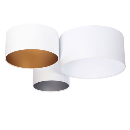 Biała plafoniada, lampa sufitowa z abażurami w kształcie walca z białym, złotym i srebrnym wnętrzem PROMET