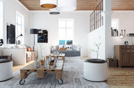 Biała plafoniada, lampa sufitowa z abażurami w kształcie walca z białym, złotym i srebrnym wnętrzem PROMET