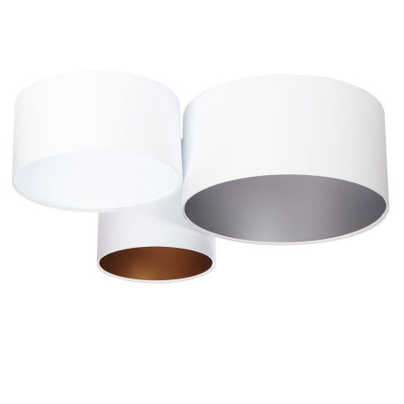 Biała lampa sufitowa, plafon z kloszami z weluru w kształcie walca z białym, złotym i srebrnym wnętrzem BENEN