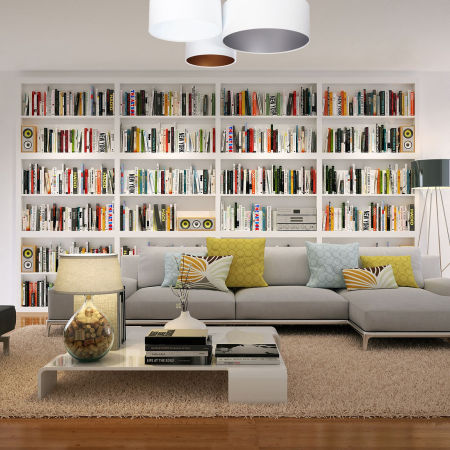 Biała lampa sufitowa, plafon z kloszami z weluru w kształcie walca z białym, złotym i srebrnym wnętrzem BENEN