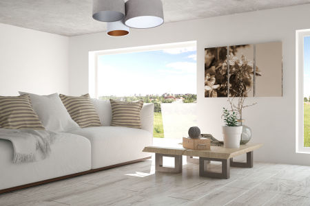 Szaro-biała lampa sufitowa z walcowymi, welurowymi kloszami z białym, złotym i srebrnym wnętrzem OSVALD