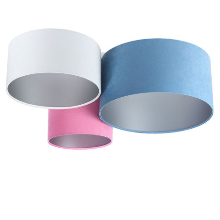 Niebiesko-różowo-biała plafoniada, lampa sufitowa z abażurami w kształcie walca ze srebrnym wnętrzem ULBACH