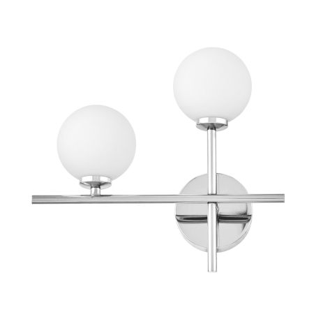 Chromowana, designerska lampa ścienna z kulistymi białymi kloszami MARSIADA NEO