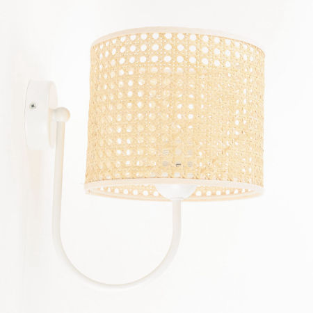 Kremowo-biały kinkiet, lampa ścienna z walcowym abażurem z włókien palmy rotangowej, EKO ROTANG