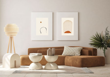 Kremowa, EKO lampa podłogowa z fantazyjnym abażurem z włókien palmy rotangowej na trójnogu, ROTANG