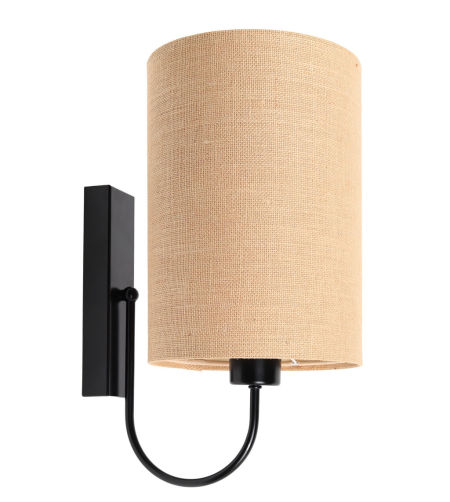 Beżowa lampka ścienna z walcowym, jutowym abażurem BOHO
