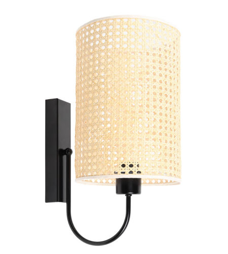 Kremowa lampka ścienna z walcowym abażurem z eko włókien palmy rotangowej ROTANG