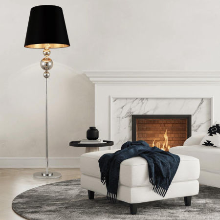 Nowoczesna chromowana lampa podłogowa MURANEO z czarnym abażurem glamour