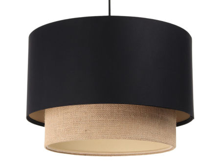 Czarno-beżowa lampa wisząca z abażurami w kształcie walca z tkaniny jutowej oraz satyny BOHO
