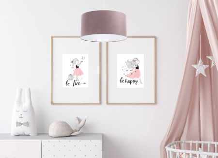 Lampa wisząca w kolorze brudnego różu z welurowym abażurem w kształcie walca JASMINE BEBE