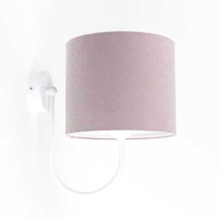 Walcowy kinkiet w kolorze brudnego, pudrowego różu z pikowanej tkaniny na białym ramieniu JASMINE BEBE