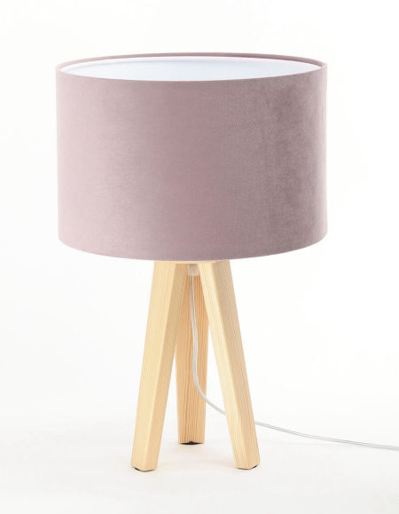 Lampka biurkowa w kolorze brudnego różu z welurowym abażurem w kształcie walca na trójnogu JASMINE BEBE