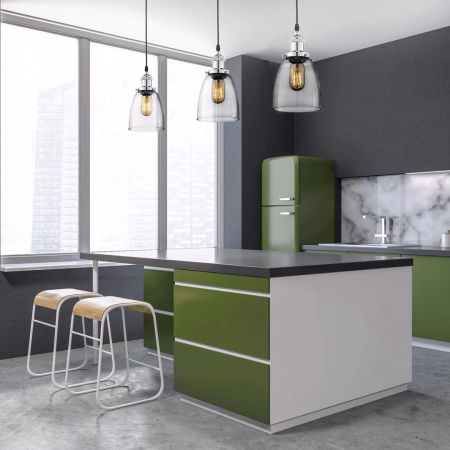 Chromowana lampa wisząca z przezroczystym kloszem FABI PRO W1 zwis