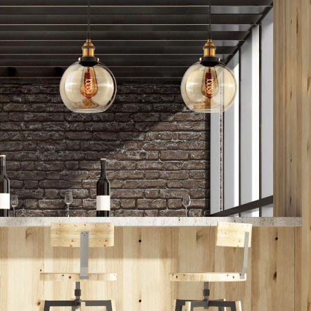 Szklana lampa wisząca kula bursztynowa NAVARRO zwis retro vintage