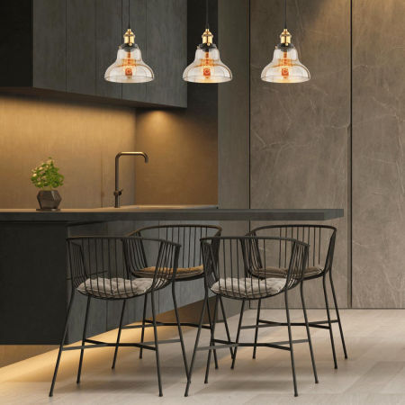 Lampa wisząca bursztynowa ZUBI szklana kopuła industrialna retro vintage