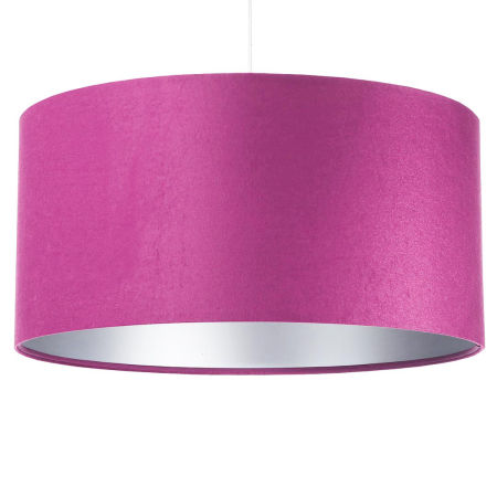 Purpurowa lampa wisząca z welurowym kloszem ze srebrnym wnętrzem w kształcie walca FUKSJA