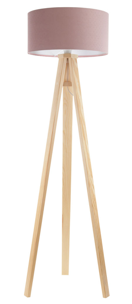 Lampa stojąca w kolorze brudnego różu z pikowanym abażurem w kształcie walca na trójnogu JASMINE BEBE