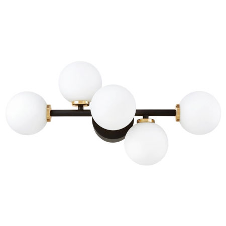 Czarno-złota lampa ścienna z białymi kloszami w kształcie kuli, nowoczesny kinkiet MARSIADA