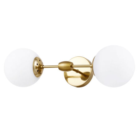 Elegancka, mosiężno-biała lampa ścienna z białymi, kulistymi kloszami, kinkiet ZODIAK W2