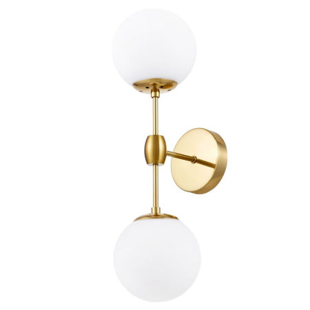 Elegancka, mosiężno-biała lampa ścienna z białymi, kulistymi kloszami, kinkiet ZODIAK W2