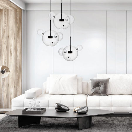 Elegancka, czarna lampa wisząca z kulistymi kloszami à la bąble, bańki NERONI