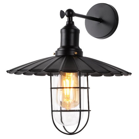 Czarna lampa ścienna, kinkiet loftowy z metalową siatką LATARO