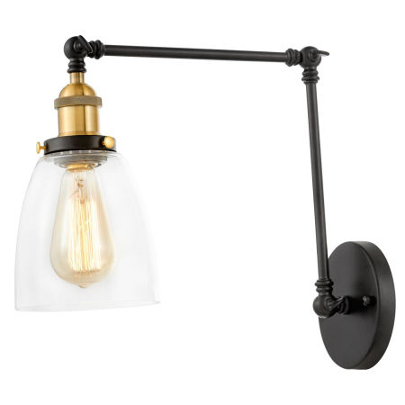 Loftowa lampa ścienna z przezroczystym kloszem ze szkła na czarnym, regulowanym ramieniu BARTON W2