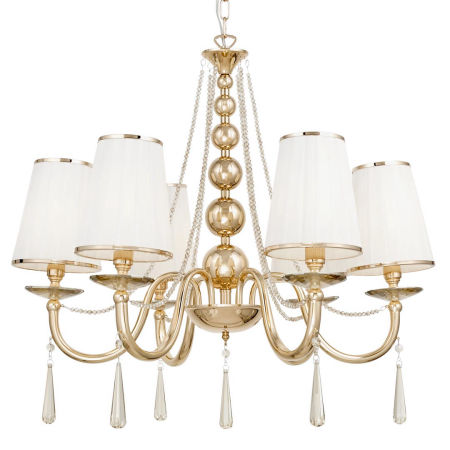 Kryształowy złoty żyrandol FABIONE W6 sześcioramienny na łańcuchu klasyczny