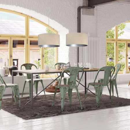 Beżowa lampa wisząca z walcowym, welurowym kloszem ze srebrnym wnętrzem NIGELLA