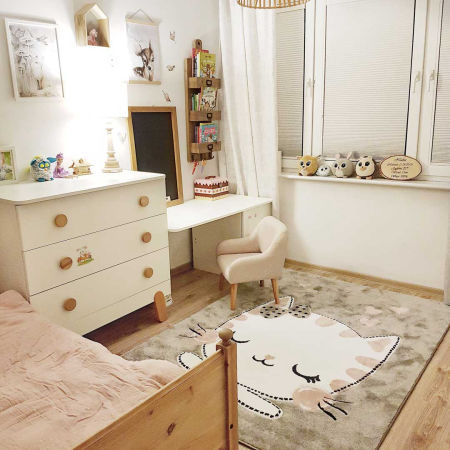 Miękki dziecięcy dywan kotek, szary-biały-różowy dla dziewczynki - PETIT KITTY