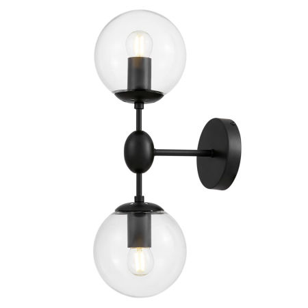 Podwójny, czarny kinkiet przezroczyste klosze, nowoczesny ZODIAK W2