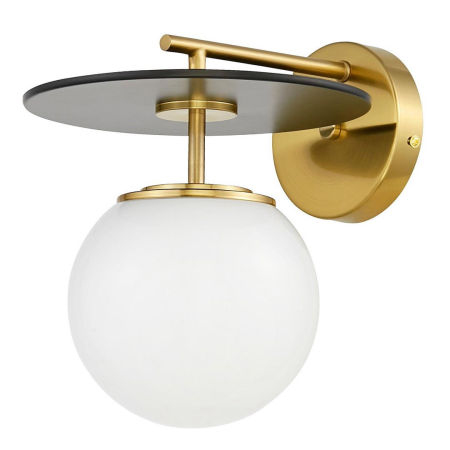 Designerski mosiężny kinkiet z białym szklanym kloszem, kula DALTONA