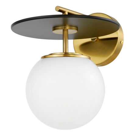 Designerski mosiężny kinkiet z białym szklanym kloszem, kula DALTONA