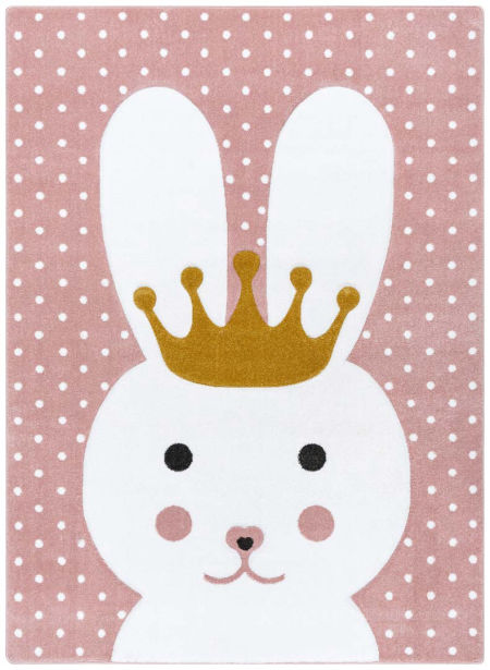 Różowy dywan dla dziewczynki z królikiem, w kropeczki, pastelowy PETIT BUNNY