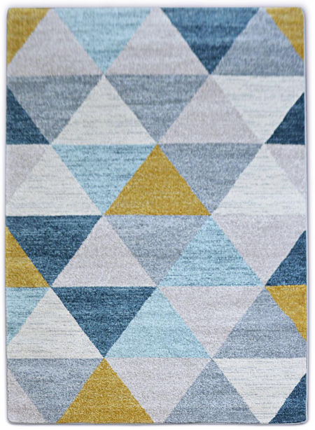 Nowoczesny dywan w pastelowe kolorowe trójkąty do salonu