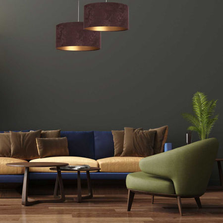 Brązowo-złota lampa abażurowa w kształcie walca, welurowa DALIA