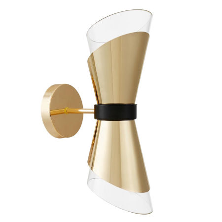 Złota, nowoczesna lampa ścienna ze szklanym kloszem, kinkiet FABRO W2