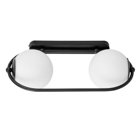 Designerski, czarny kinkiet ze szklanymi, białymi kloszami PANARI W2