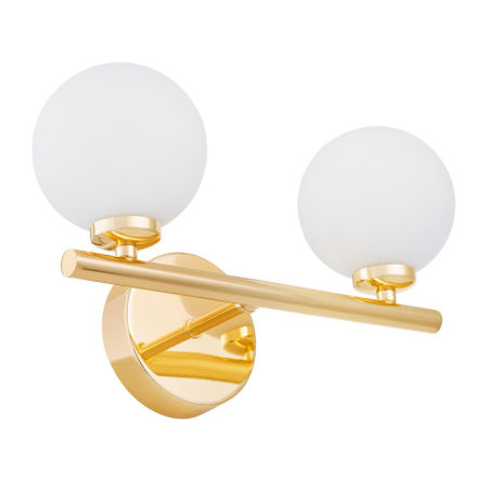 Złoty kinkiet, lampa ścienna MARSIADA W2 metalowa z dwoma szklanymi kloszami