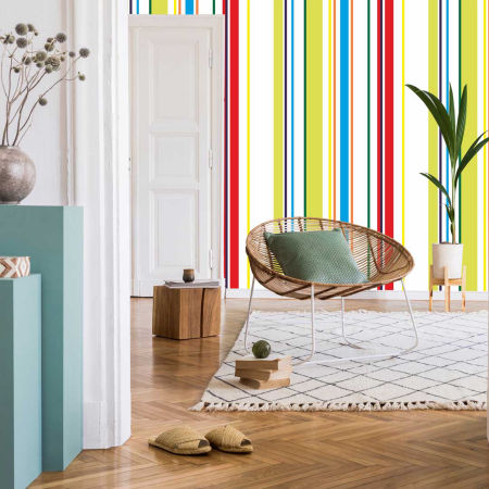 Dekoracyjna tapeta w kolorowe pasy, paski pionowe w różnych rozmiarach