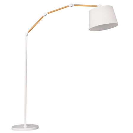Lampa stojąca skandynawska kremowy abażur, ramię imitacja drewna CORSUS