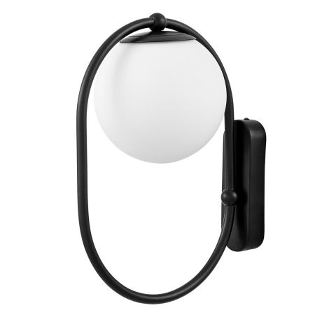 Czarny kinkiet z białym, kulistym kloszem PANARI W1