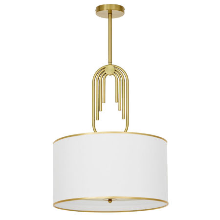 Lampa wisząca mosiężna, biały abażur z tkaniny, styl glamour, art deco - ZANETTI TRIO