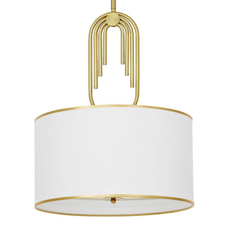 Lampa wisząca mosiężna, biały abażur z tkaniny, styl glamour, art deco - ZANETTI TRIO
