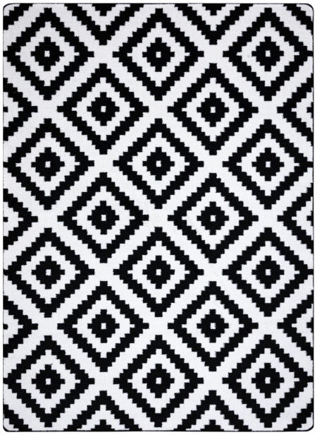 Nowoczesny geometryczny biały dywan w czarne romby kwadraty SKETCH